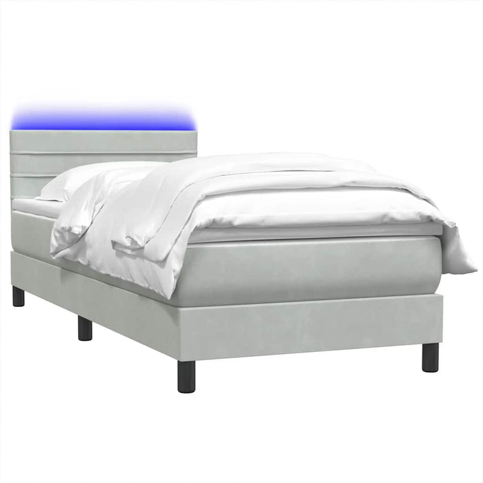 Pat cu arcuri cu saltea și LED, gri deschis, 90x210 cm, catifea WALTI