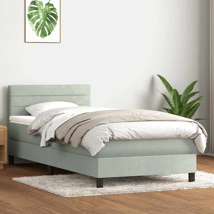 Pat cu arcuri cu saltea și LED, gri deschis, 90x210 cm, catifea WALTI
