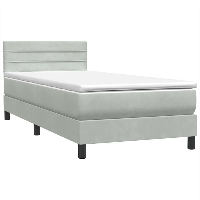 Pat cu arcuri cu saltea și LED, gri deschis, 90x210 cm, catifea WALTI