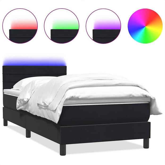 Pat cu arcuri cu saltea și LED, negru, 90x210 cm, catifea - WALTI WALTI