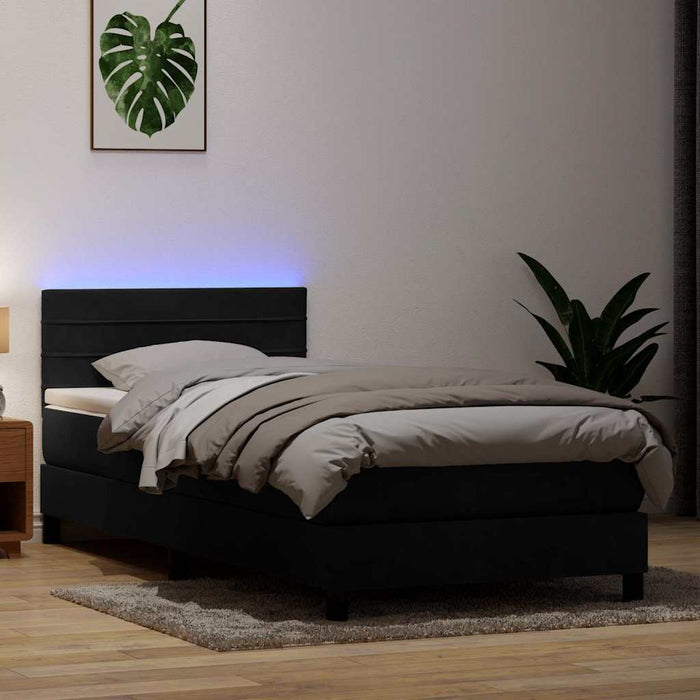 Pat cu arcuri cu saltea și LED, negru, 90x210 cm, catifea - WALTI WALTI