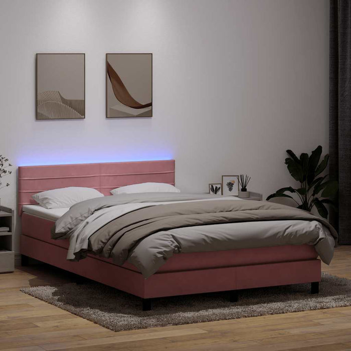 Pat cu arcuri cu saltea și LED, roz, 140x210 cm, catifea - WALTI WALTI