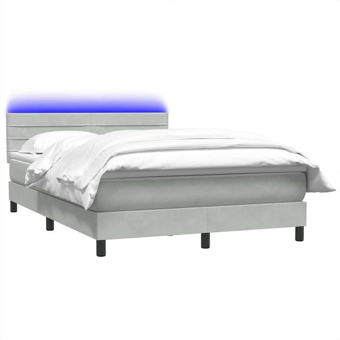 Pat cu arcuri cu saltea și LED, gri deschis, 160x210 cm, catifea WALTI