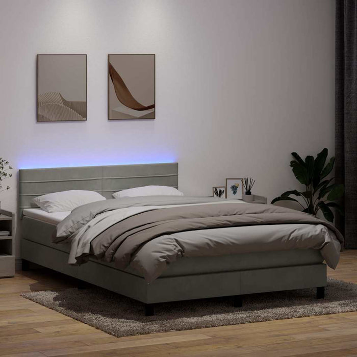 Pat cu arcuri cu saltea și LED, gri deschis, 160x210 cm, catifea WALTI