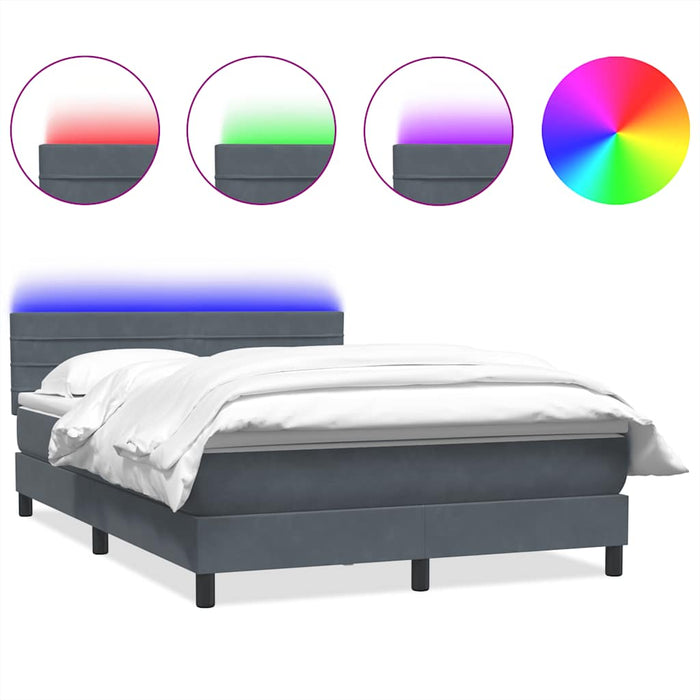 Pat cu arcuri cu saltea și LED, gri închis, 160x210 cm, catifea WALTI