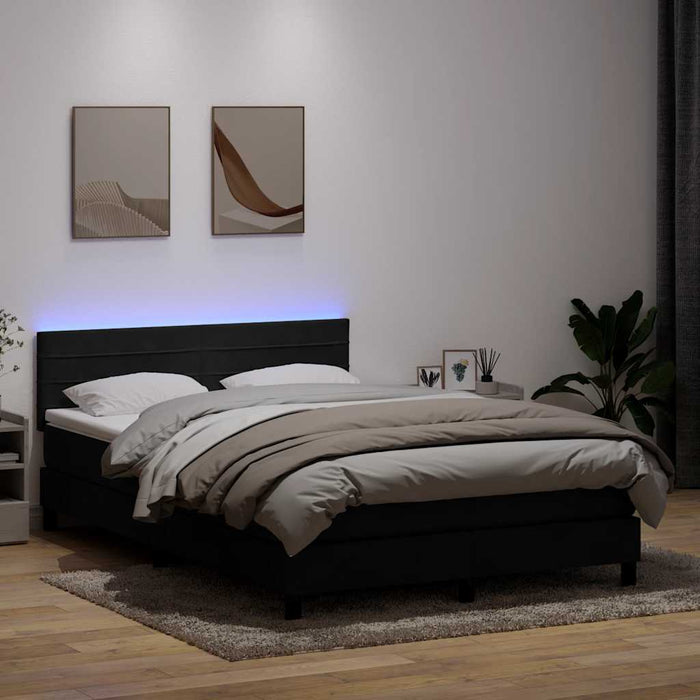 Pat cu arcuri cu saltea și LED, negru, 160x210 cm, catifea - WALTI WALTI