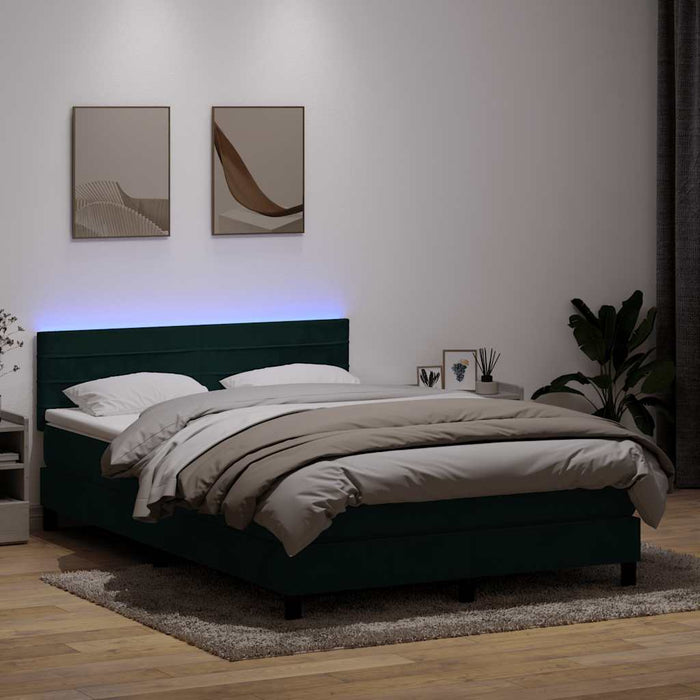 Pat cu arcuri cu saltea și LED, verde închis, 160x210 cm, catifea - WALTI WALTI