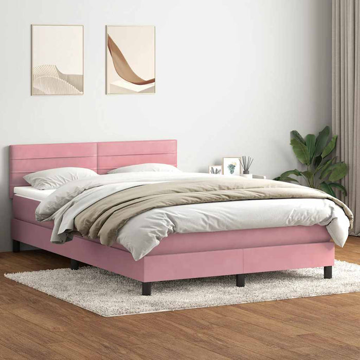 Pat cu arcuri cu saltea și LED, roz, 160x210 cm, catifea - WALTI WALTI