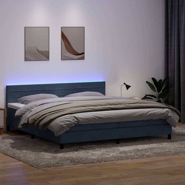 Pat cu arcuri cu saltea și LED, gri închis, 180x210 cm, catifea WALTI