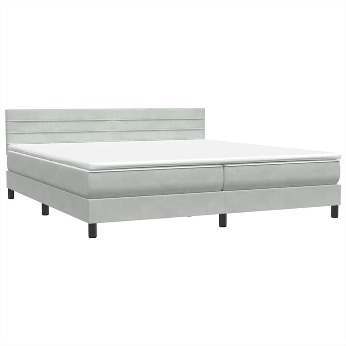 Pat cu arcuri cu saltea și LED, gri deschis, 200x210 cm, catifea WALTI