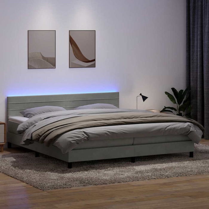 Pat cu arcuri cu saltea și LED, gri deschis, 200x210 cm, catifea WALTI