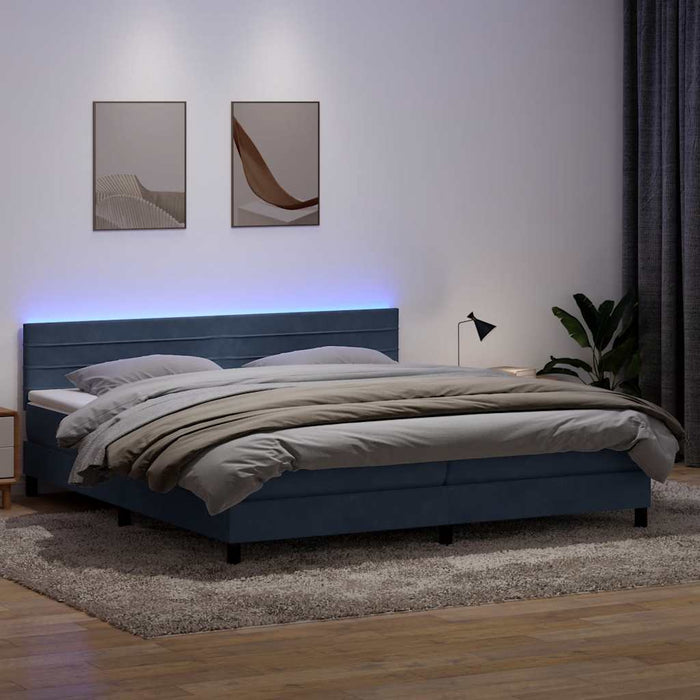 Pat cu arcuri cu saltea și LED, gri închis, 200x210 cm, catifea WALTI