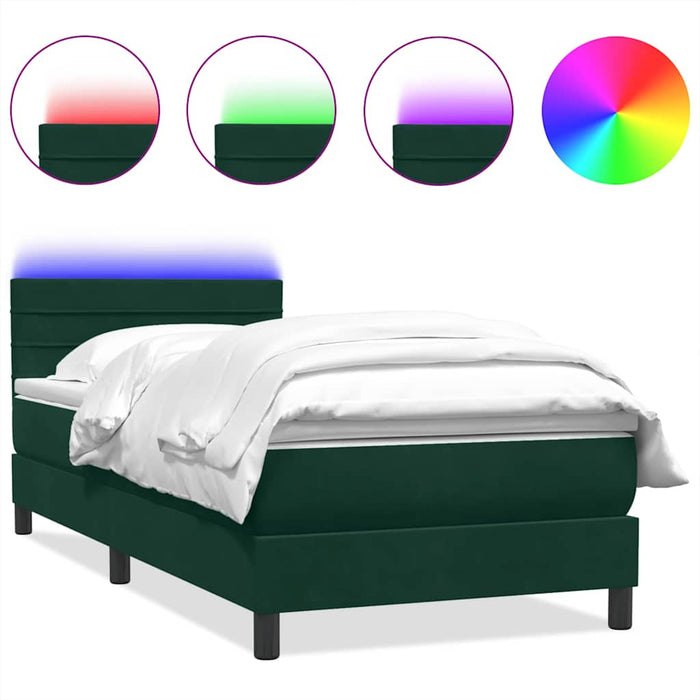 Pat cu arcuri cu saltea și LED, verde închis, 80x220 cm, catifea - WALTI WALTI