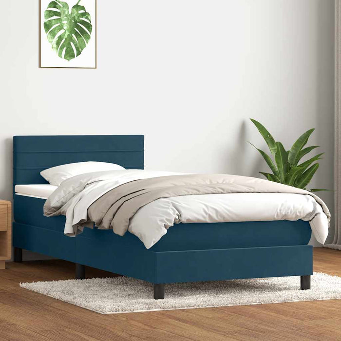 Pat cu arcuri cu saltea și LED, albastru închis, 80x220 cm, catifea - WALTI WALTI