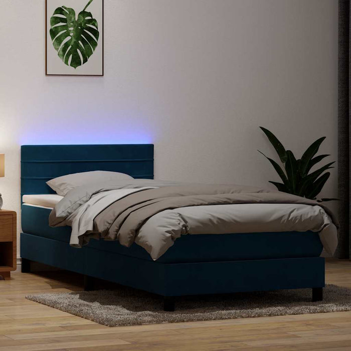 Pat cu arcuri cu saltea și LED, albastru închis, 80x220 cm, catifea - WALTI WALTI