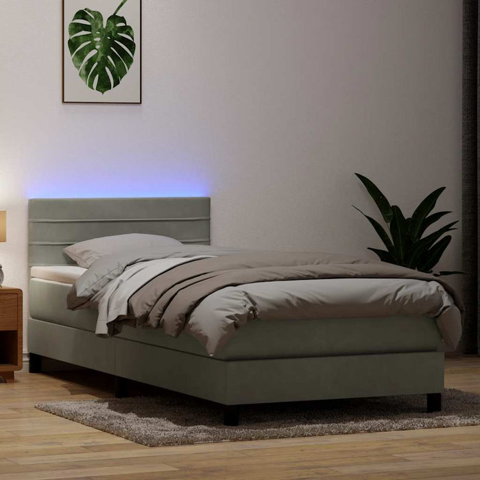Pat cu arcuri cu saltea și LED, gri deschis, 90x220 cm, catifea - WALTI WALTI