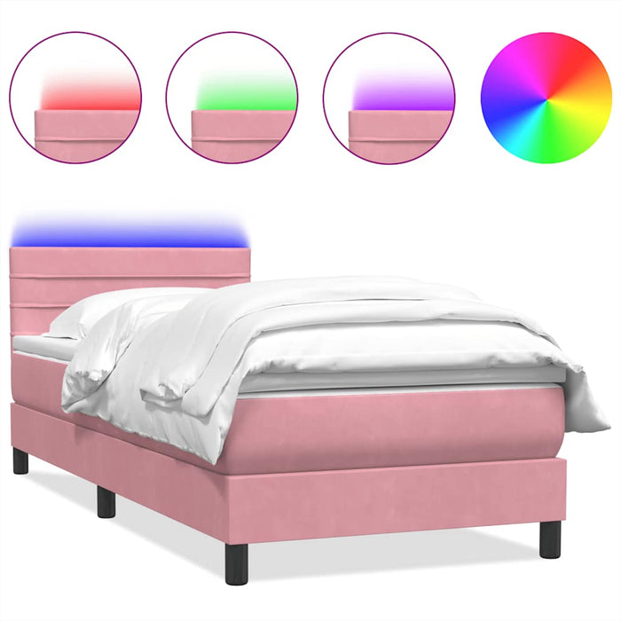 Pat cu arcuri cu saltea și LED, roz, 90x220 cm, catifea - WALTI WALTI