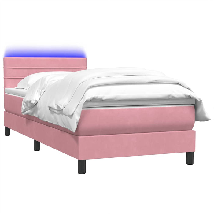 Pat cu arcuri cu saltea și LED, roz, 90x220 cm, catifea - WALTI WALTI