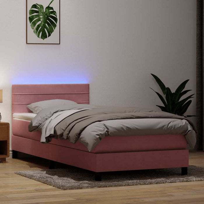Pat cu arcuri cu saltea și LED, roz, 90x220 cm, catifea - WALTI WALTI
