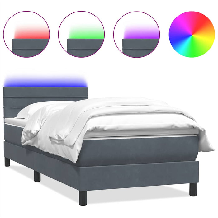 Pat cu arcuri cu saltea și LED, gri închis, 100x220 cm, catifea WALTI