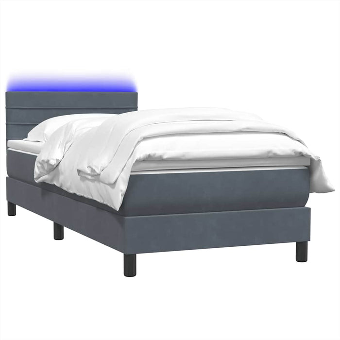 Pat cu arcuri cu saltea și LED, gri închis, 100x220 cm, catifea WALTI