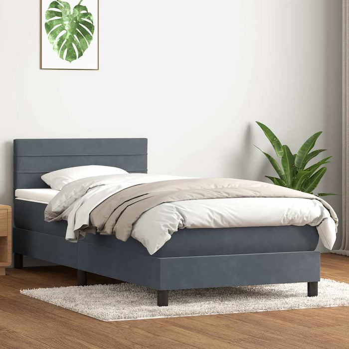 Pat cu arcuri cu saltea și LED, gri închis, 100x220 cm, catifea WALTI