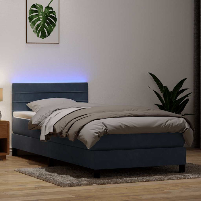 Pat cu arcuri cu saltea și LED, gri închis, 100x220 cm, catifea WALTI