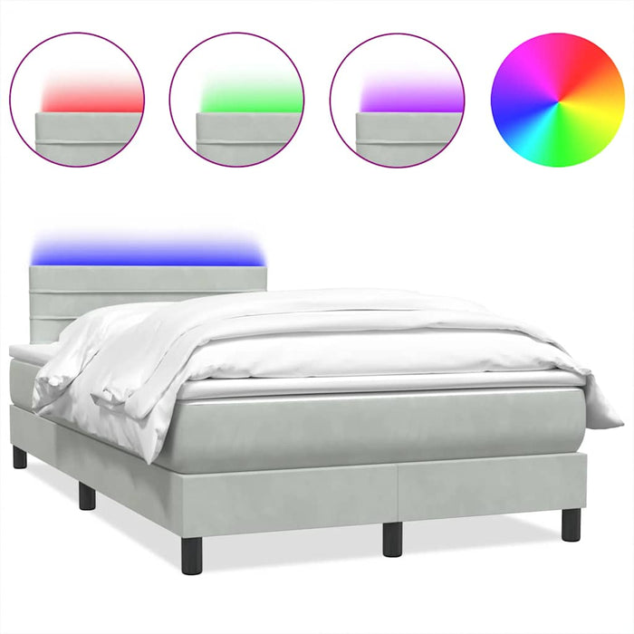 Pat cu arcuri cu saltea și LED, gri deschis, 120x220 cm, catifea WALTI