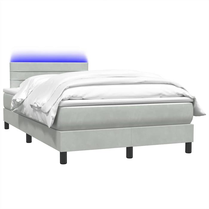 Pat cu arcuri cu saltea și LED, gri deschis, 120x220 cm, catifea WALTI