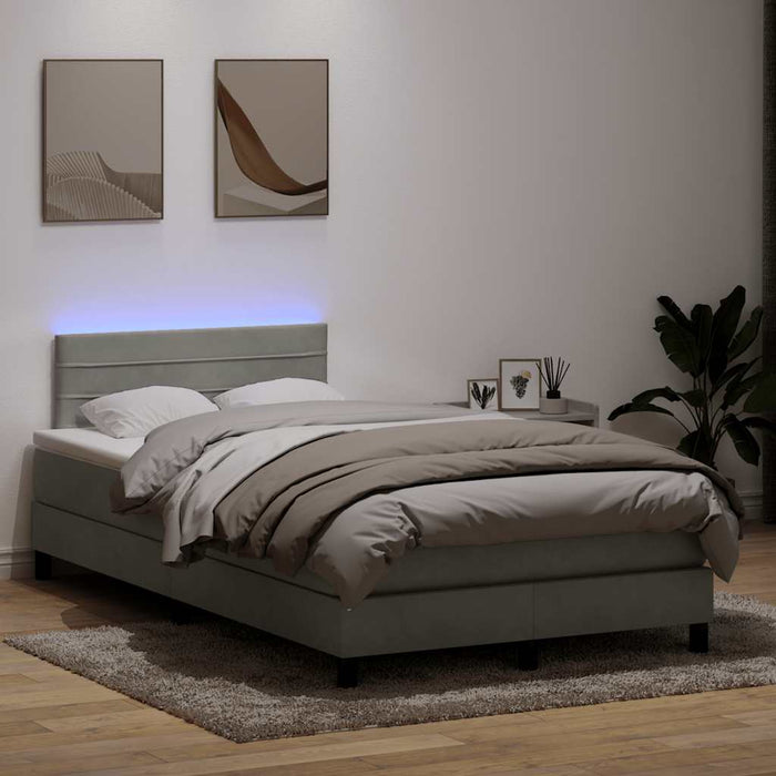 Pat cu arcuri cu saltea și LED, gri deschis, 120x220 cm, catifea WALTI