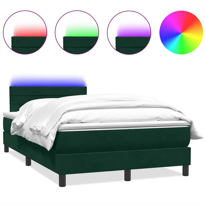 Pat cu arcuri cu saltea și LED, verde închis, 120x220 cm, catifea WALTI