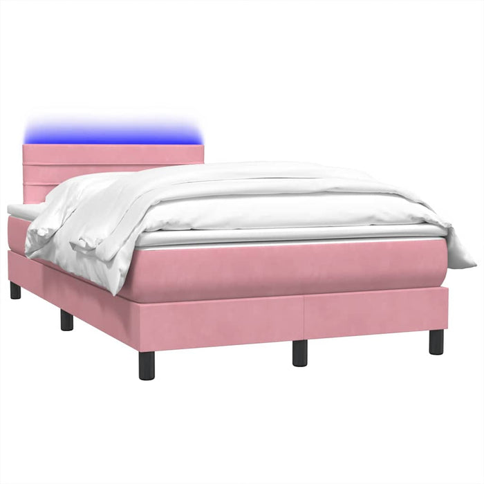 Pat cu arcuri cu saltea și LED, roz, 120x220 cm, catifea WALTI