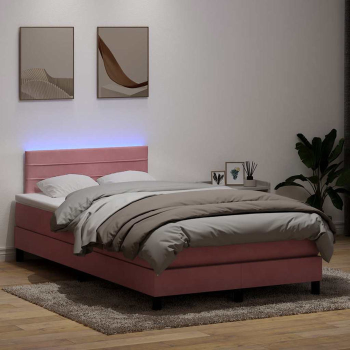 Pat cu arcuri cu saltea și LED, roz, 120x220 cm, catifea WALTI