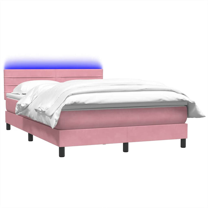 Pat cu arcuri cu saltea și LED, roz, 160x220 cm, catifea - WALTI WALTI