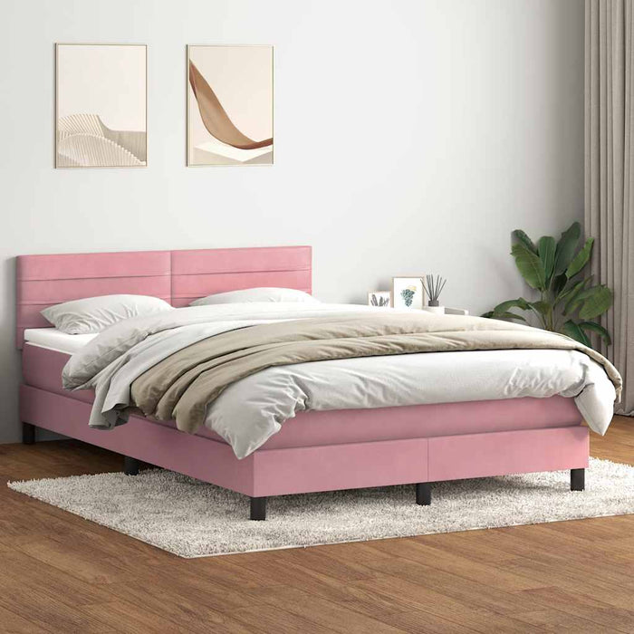 Pat cu arcuri cu saltea și LED, roz, 160x220 cm, catifea - WALTI WALTI