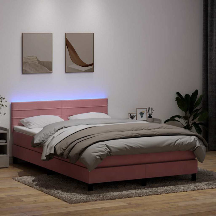 Pat cu arcuri cu saltea și LED, roz, 160x220 cm, catifea - WALTI WALTI