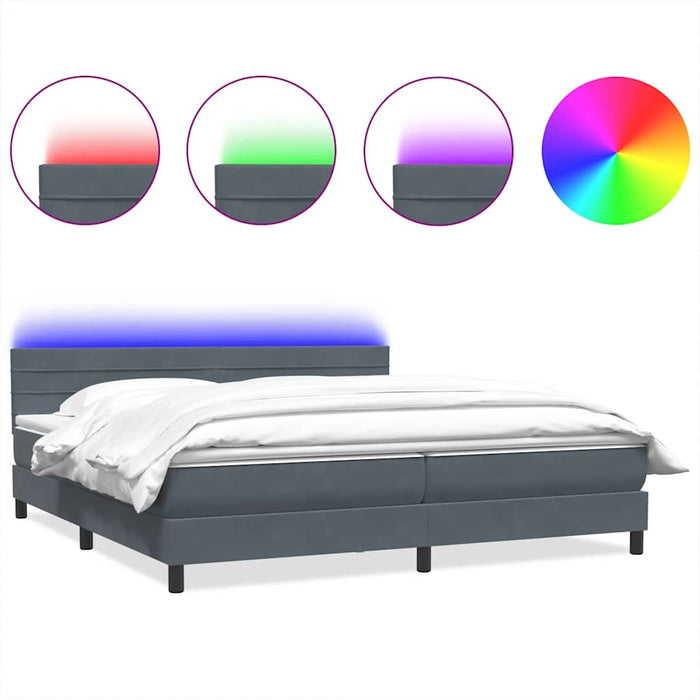 Pat cu arcuri cu saltea și LED, gri închis, 180x220 cm, catifea WALTI