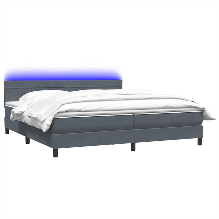 Pat cu arcuri cu saltea și LED, gri închis, 180x220 cm, catifea WALTI