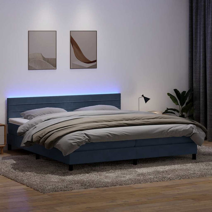 Pat cu arcuri cu saltea și LED, gri închis, 180x220 cm, catifea WALTI