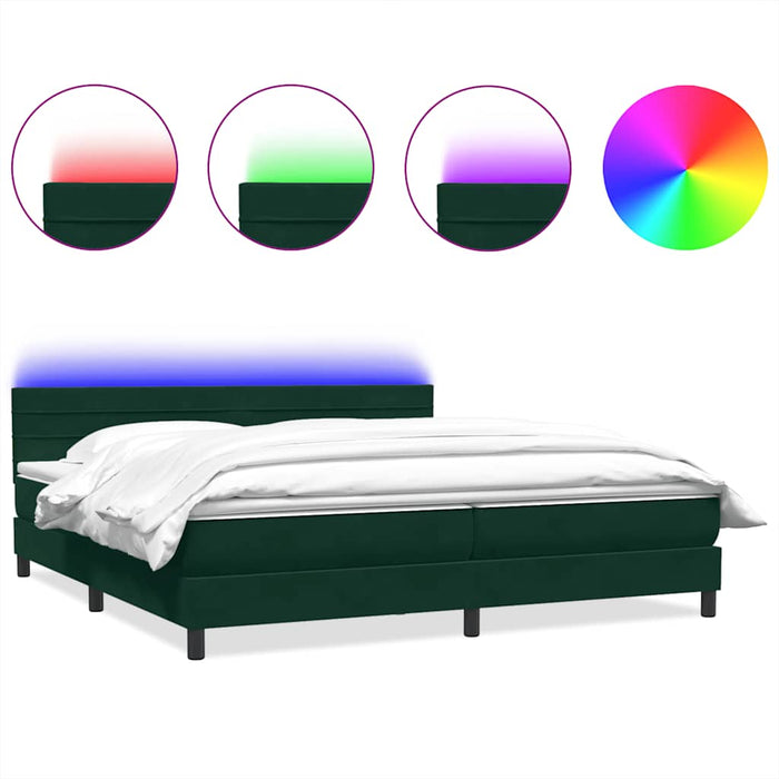 Pat cu arcuri cu saltea și LED, verde închis, 180x220 cm, catifea WALTI