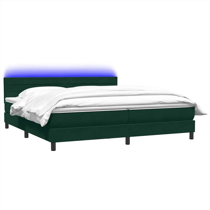 Pat cu arcuri cu saltea și LED, verde închis, 180x220 cm, catifea WALTI