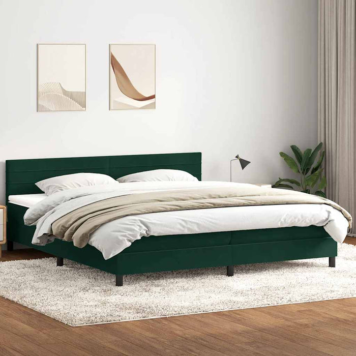Pat cu arcuri cu saltea și LED, verde închis, 180x220 cm, catifea WALTI
