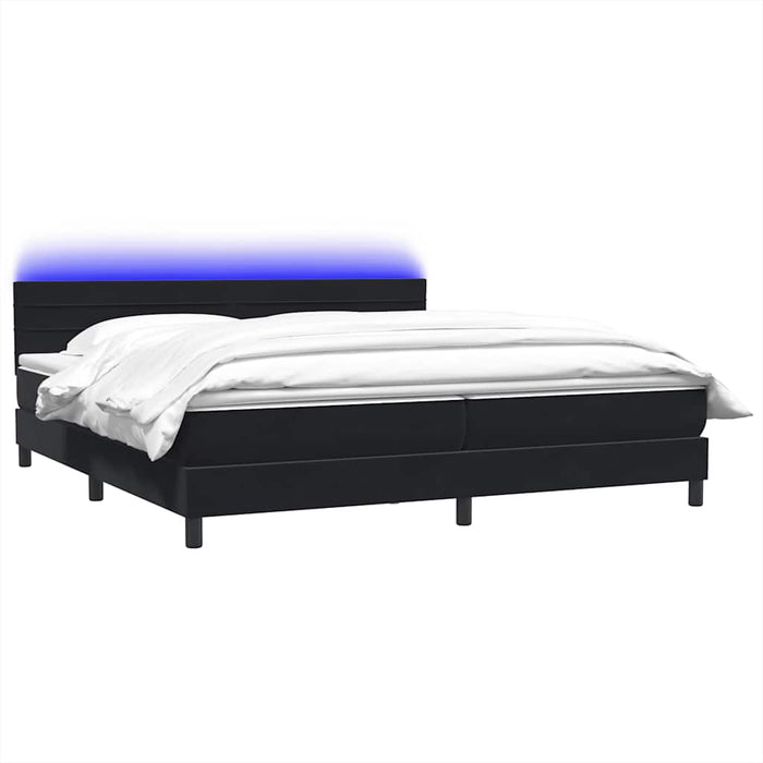 Pat cu arcuri cu saltea și LED, negru, 200x220 cm, catifea WALTI