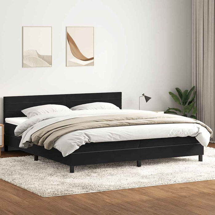 Pat cu arcuri cu saltea și LED, negru, 200x220 cm, catifea WALTI