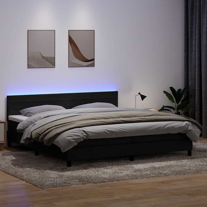 Pat cu arcuri cu saltea și LED, negru, 200x220 cm, catifea WALTI