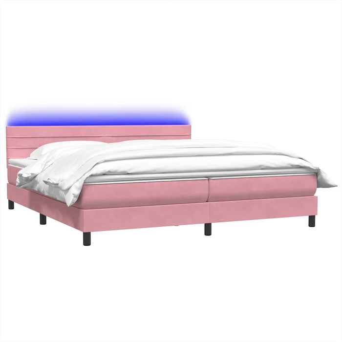 Pat cu arcuri cu saltea și LED, roz, 200x220 cm, catifea WALTI