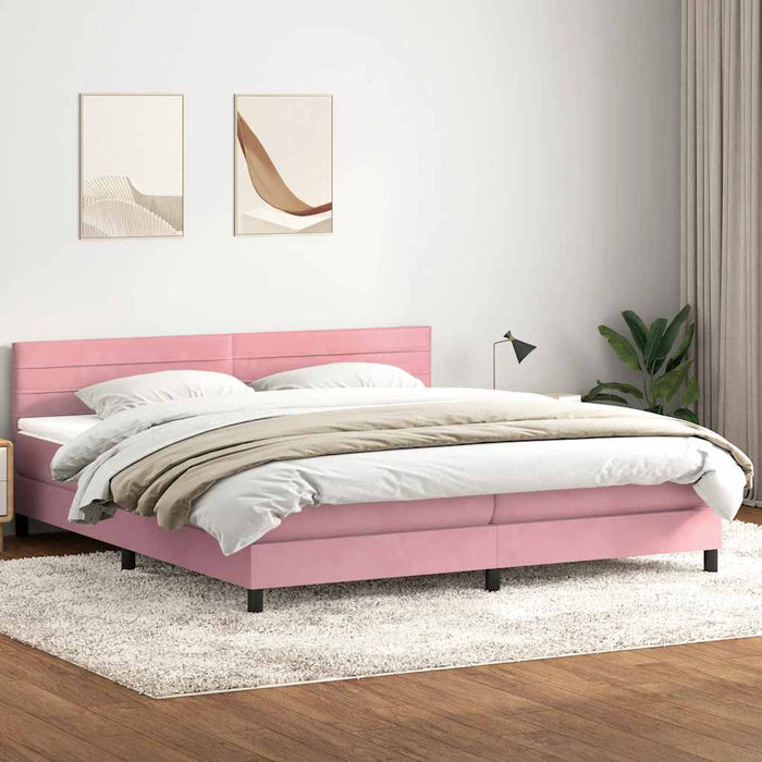 Pat cu arcuri cu saltea și LED, roz, 200x220 cm, catifea WALTI