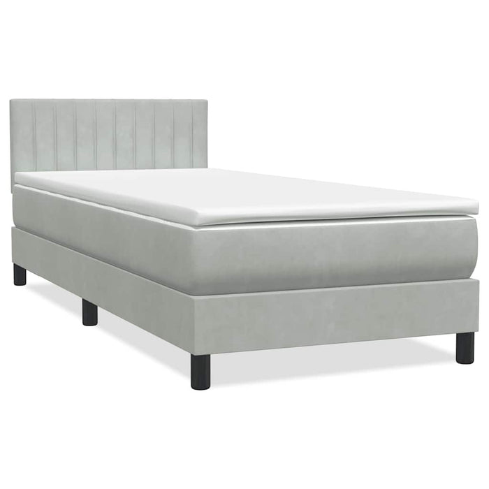Pat cu arcuri cu saltea și LED, gri deschis, 90x210 cm, catifea WALTI