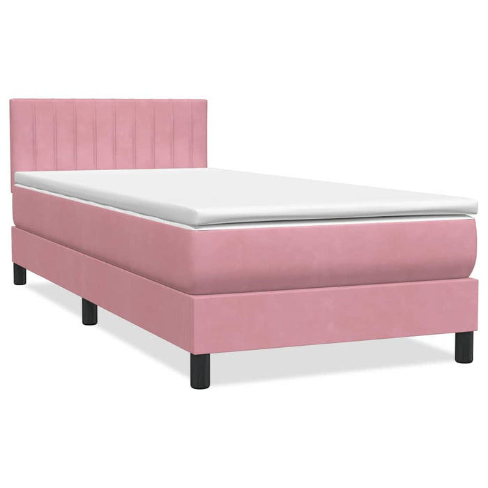 Pat cu arcuri cu saltea și LED, roz, 90x210 cm, catifea - WALTI WALTI