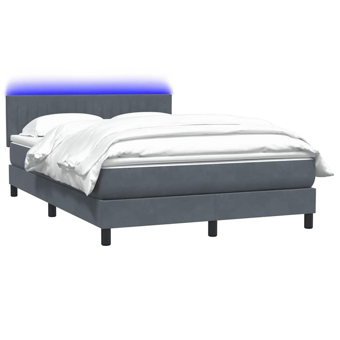Pat cu arcuri cu saltea și LED, gri închis, 160x210 cm, catifea WALTI
